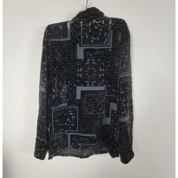 French Laundry Women Whimsigoth Velvet Blouse Top XL Black Long Sleeve Button Up - Picture 2 of 7